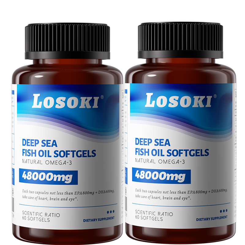 LOSOKI deep-sea fish Oil Supplement - supports memory enhancement, reduces blood lipids - contains a high concentration of Omega-3, DHA, EPA-60 softgel capsules