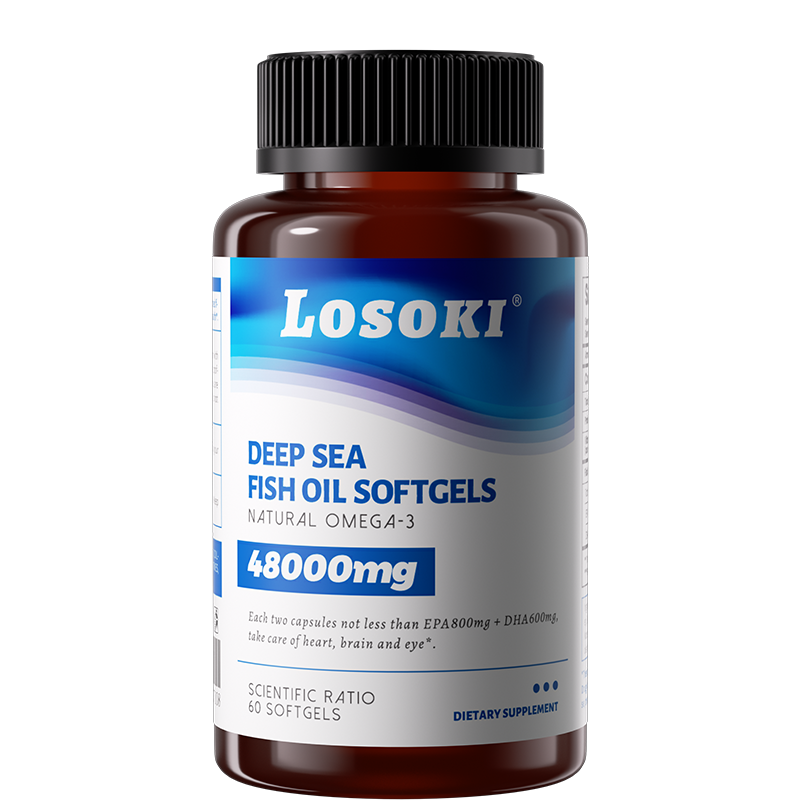 LOSOKI deep-sea fish Oil Supplement - supports memory enhancement, reduces blood lipids - contains a high concentration of Omega-3, DHA, EPA-60 softgel capsules