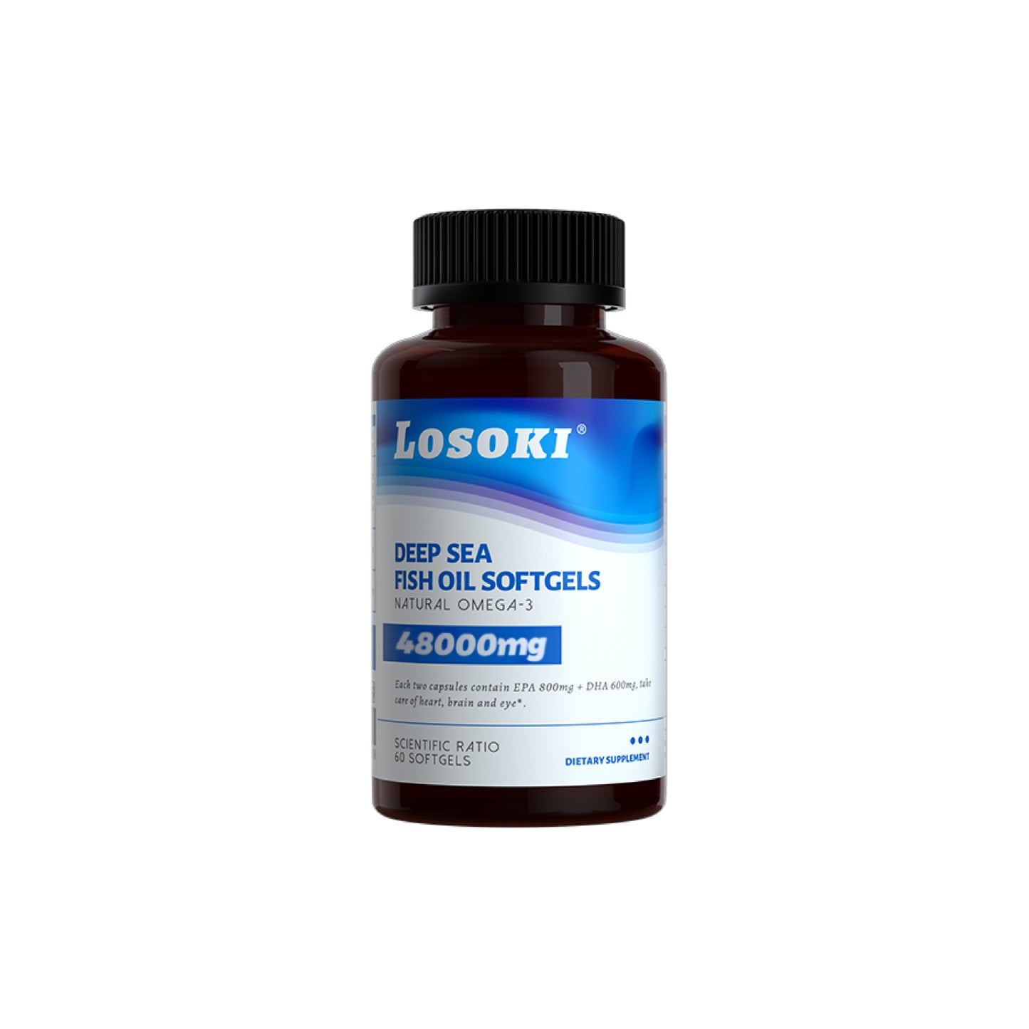 LOSOKI deep-sea fish Oil Supplement - supports memory enhancement, reduces blood lipids - contains a high concentration of Omega-3, DHA, EPA-60 softgel capsules